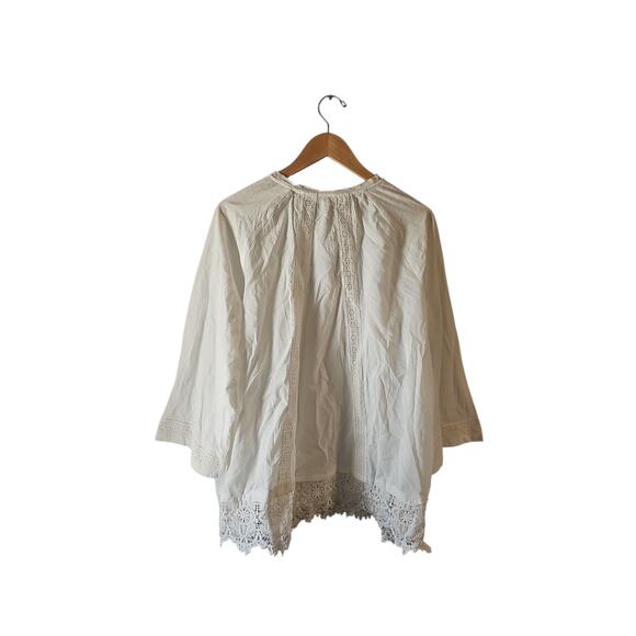 LOGO Lavish By Lori Goldstein Woven Button Front Top W/ Lace Trim Ivory 2X new - Picture 6 of 12